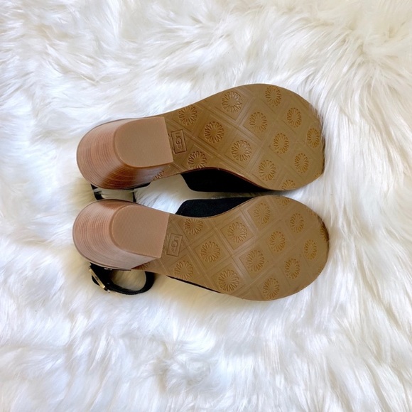 UGG Black Suede Ankle Strap Peep Toe Sandals - Picture 8 of 8